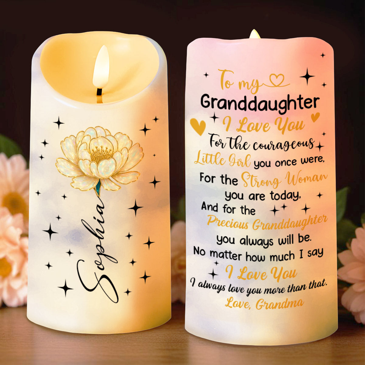 To My Granddaughter, I Love You, Flower And Stars Design