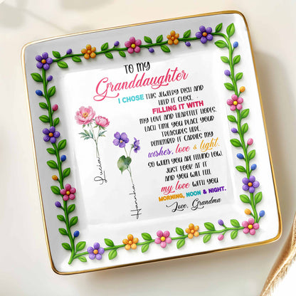 To My Granddaughter, Love & Light Ceramic Square Dish