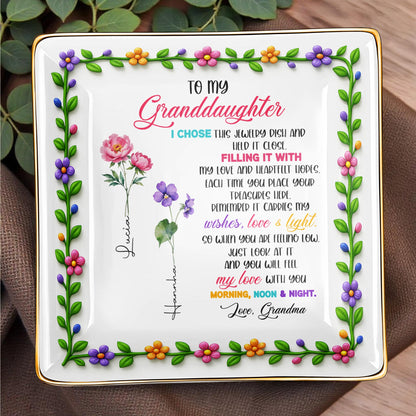To My Granddaughter, Love & Light Ceramic Square Dish