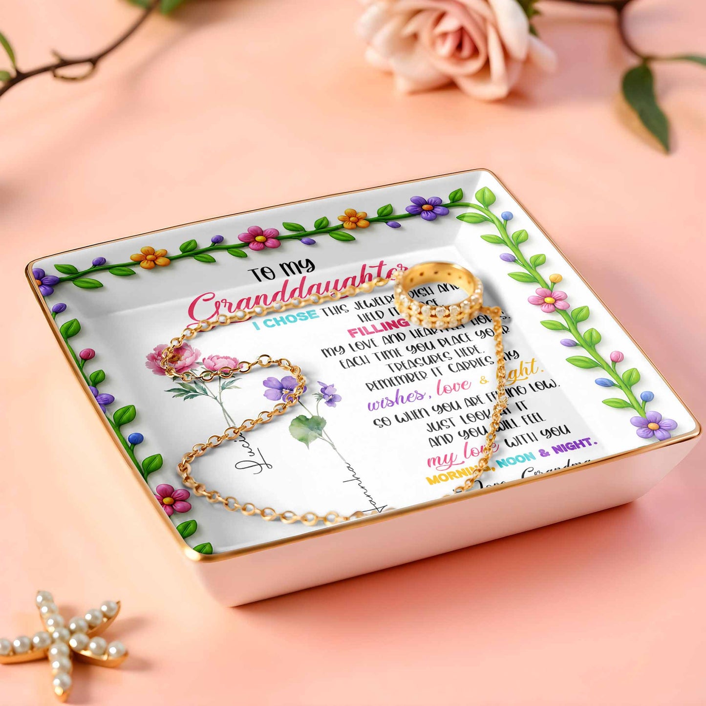 To My Granddaughter, Love & Light Ceramic Square Dish