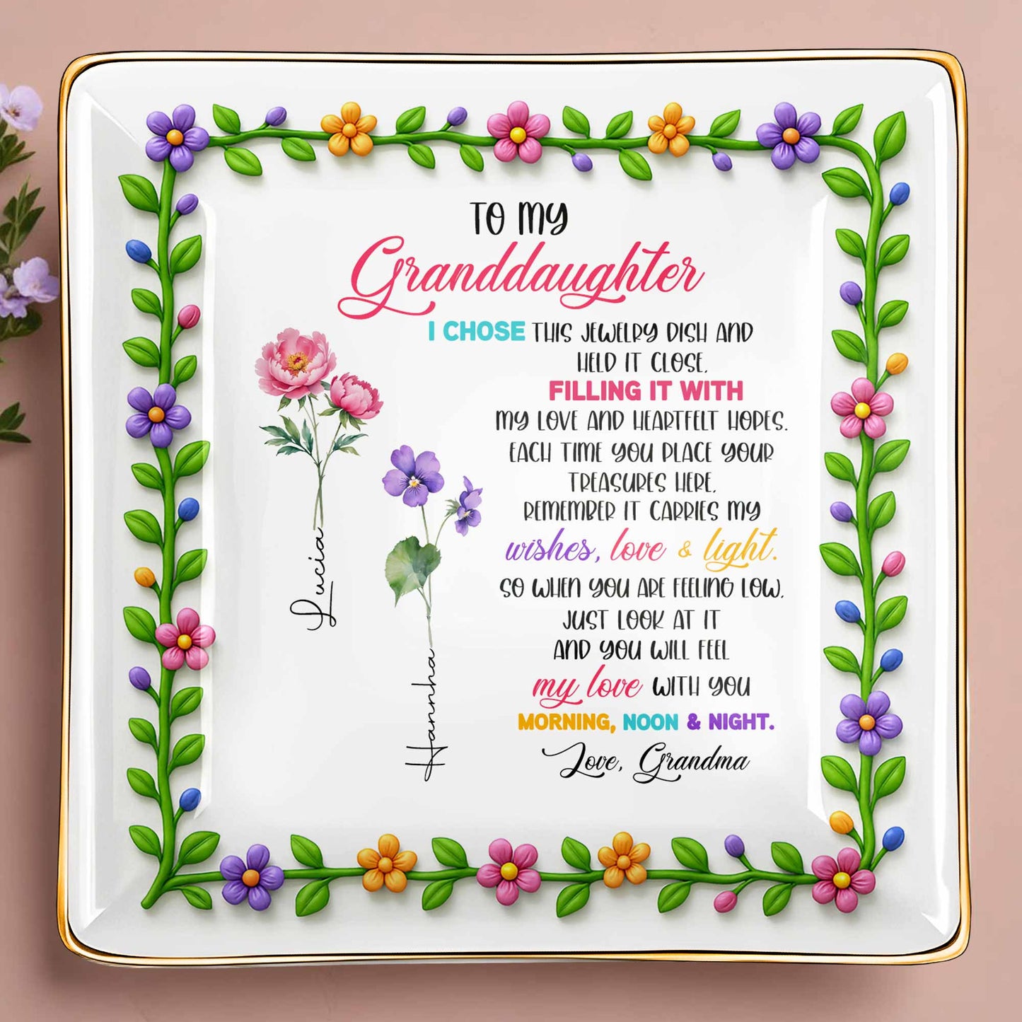 To My Granddaughter, Love & Light Ceramic Square Dish