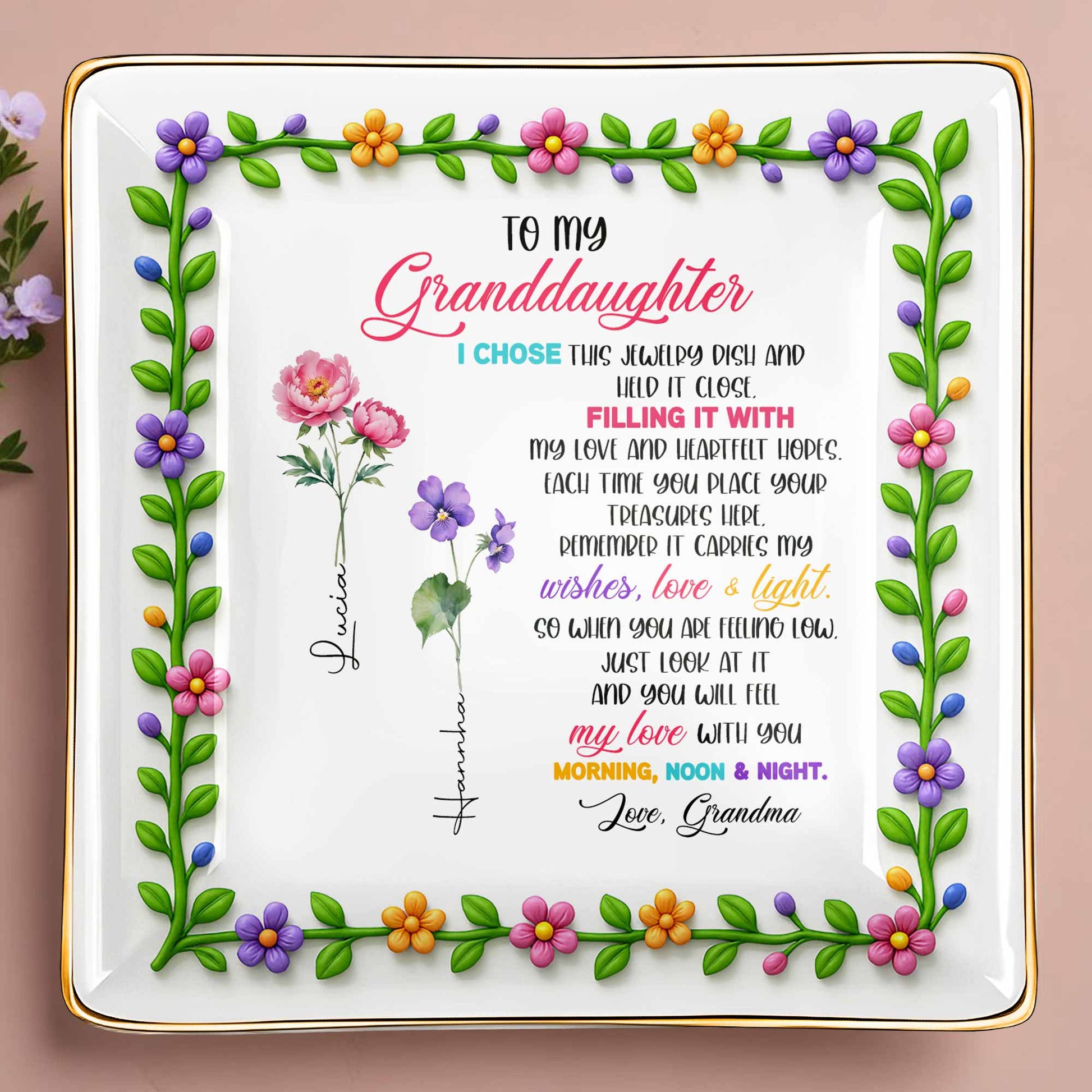 To My Granddaughter, Love & Light Ceramic Square Dish