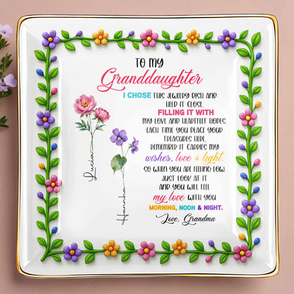 To My Granddaughter, Love & Light Ceramic Square Dish
