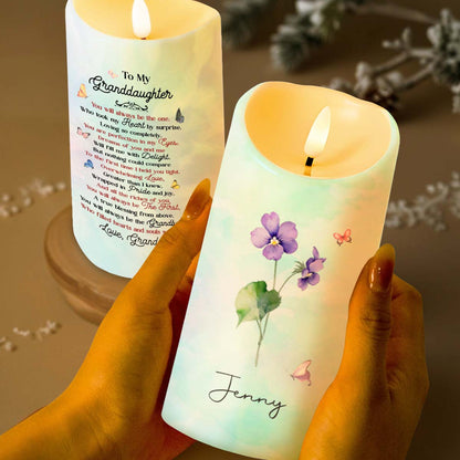 To My Granddaughter, Blessing from Above with Flowers and Butterflies - Personalized Custom LED Candle - GDT401_LECA