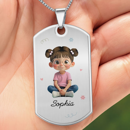 Customizable Name & Image Necklace Featuring Cute Childlike Character