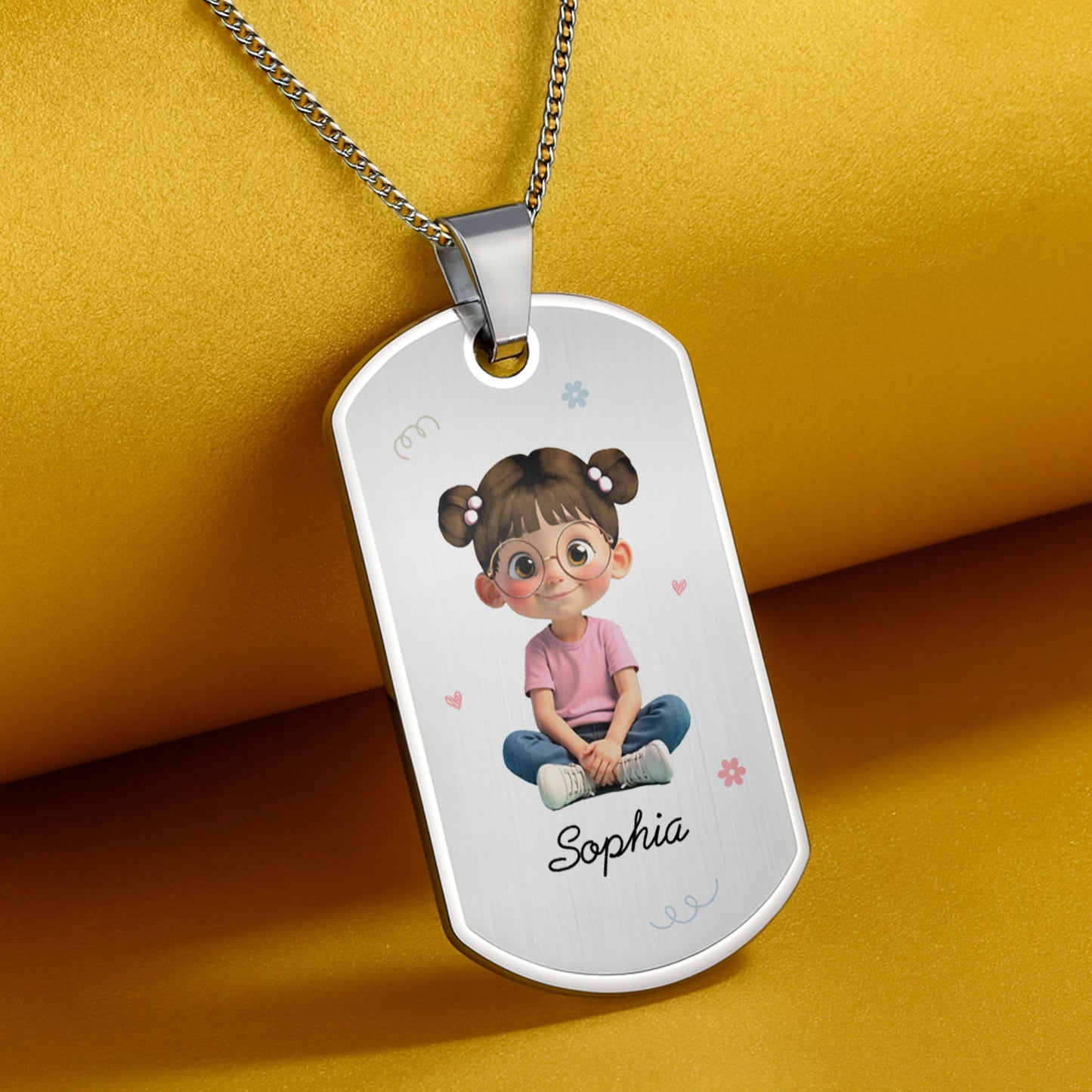 Customizable Name & Image Necklace Featuring Cute Childlike Character