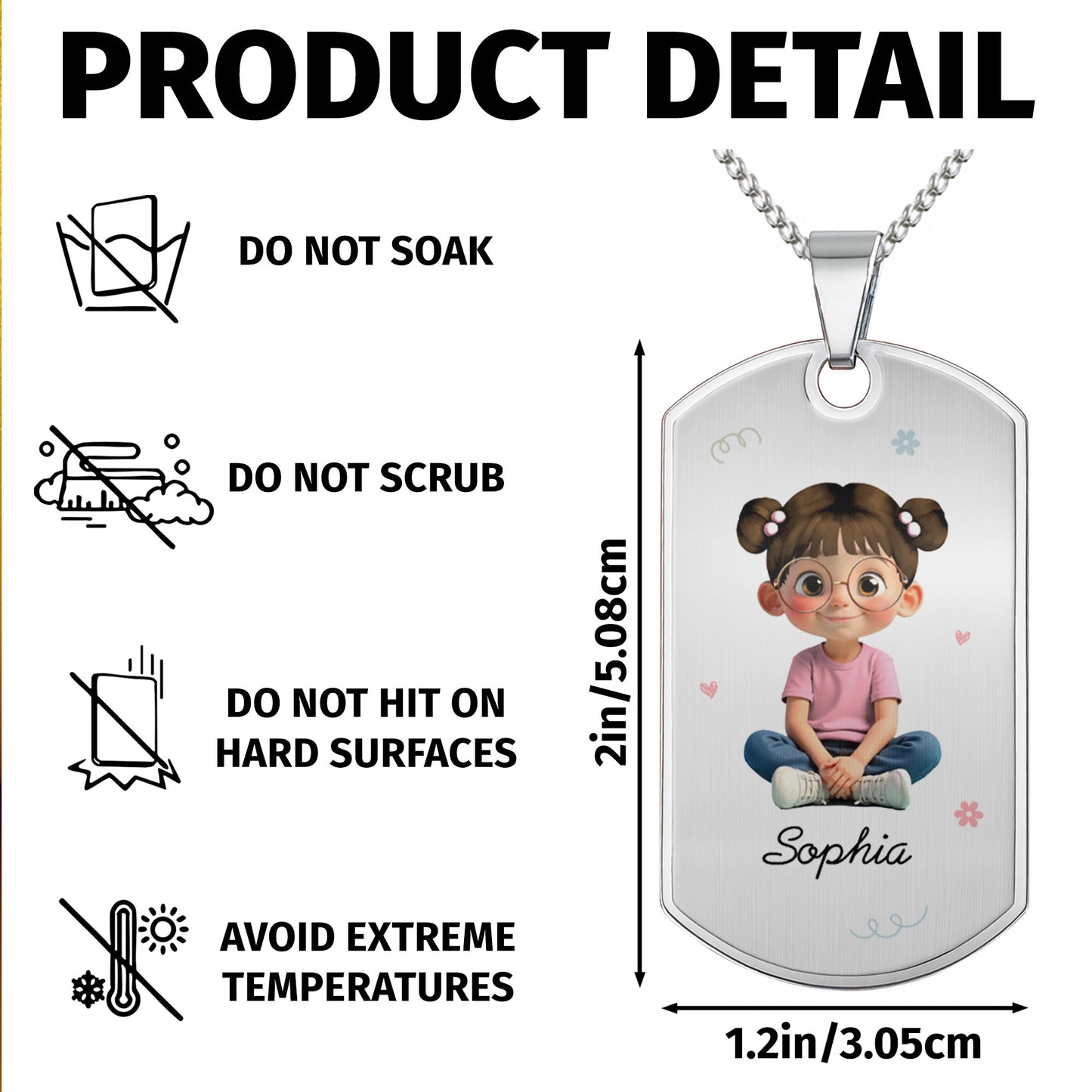 Customizable Name & Image Necklace Featuring Cute Childlike Character
