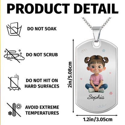 Customizable Name & Image Necklace Featuring Cute Childlike Character