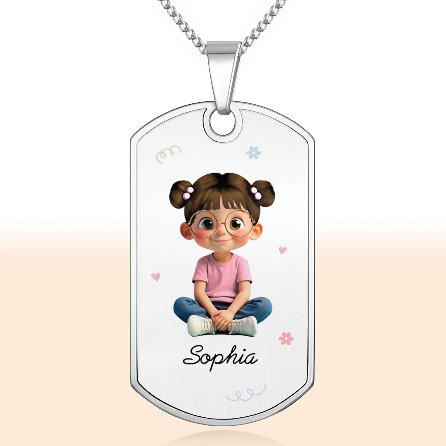 Customizable Name & Image Necklace Featuring Cute Childlike Character
