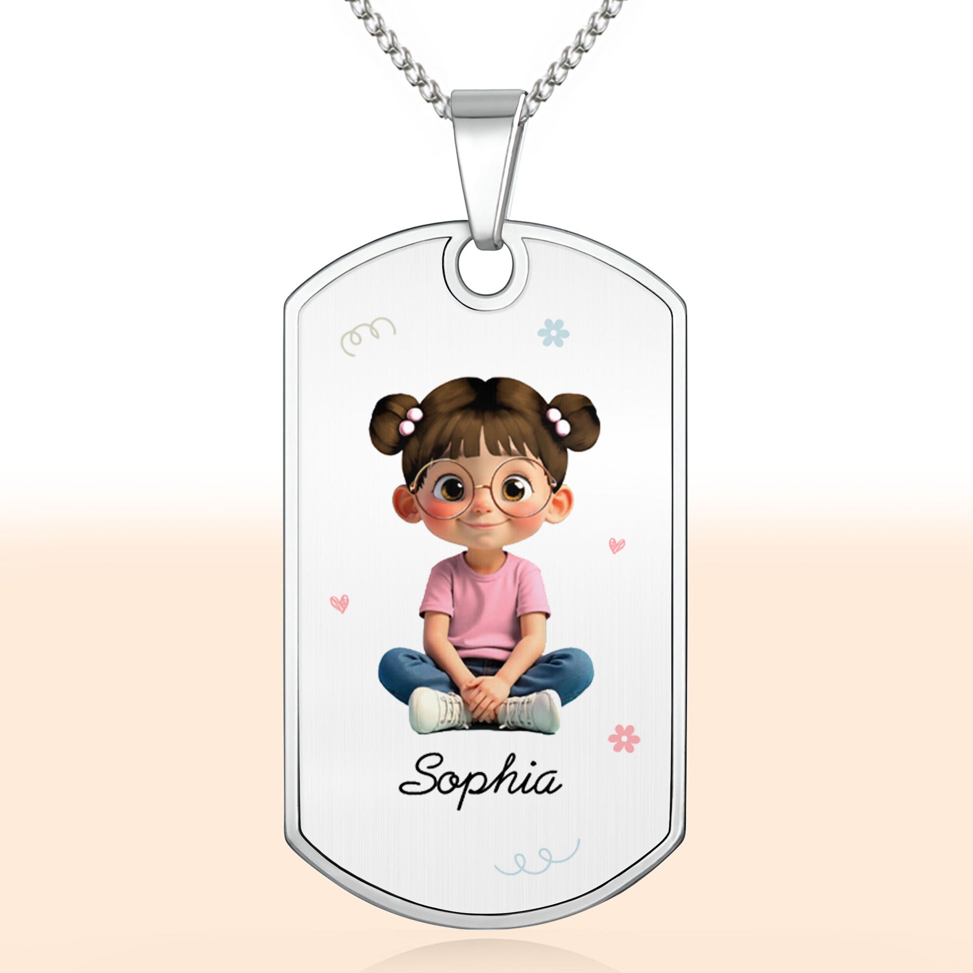 Customizable Name & Image Necklace Featuring Cute Childlike Character