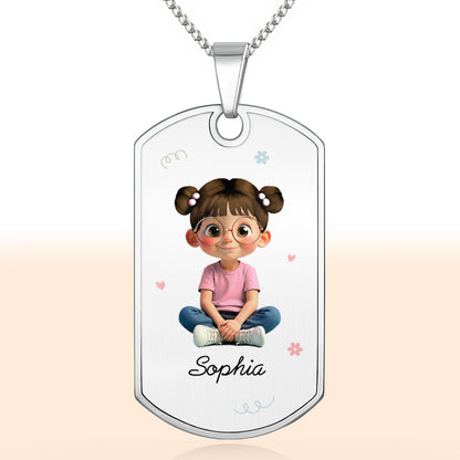 Customizable Name & Image Necklace Featuring Cute Childlike Character