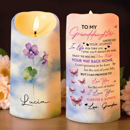 To My Granddaughter, Love You Forever, Flowers And Butterflies - Personalized Custom LED Candle - GDT402_LECA