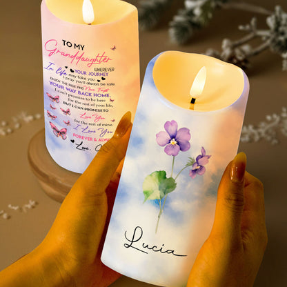To My Granddaughter, Love You Forever, Flowers And Butterflies - Personalized Custom LED Candle - GDT402_LECA
