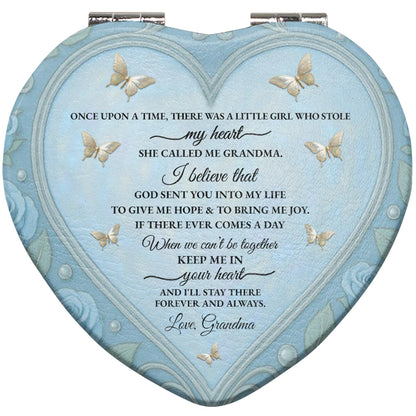 To My Granddaughter Daisy And Butterflies Heartfelt Message - Custom Heart Compact Mirror - GDT403_HCOM