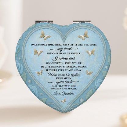 To My Granddaughter Daisy And Butterflies Heartfelt Message - Custom Heart Compact Mirror - GDT403_HCOM