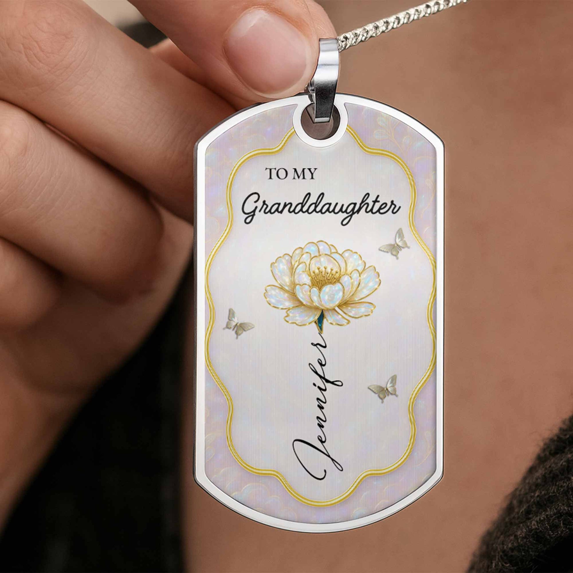 To My Granddaughter Flower And Butterflies Necklace