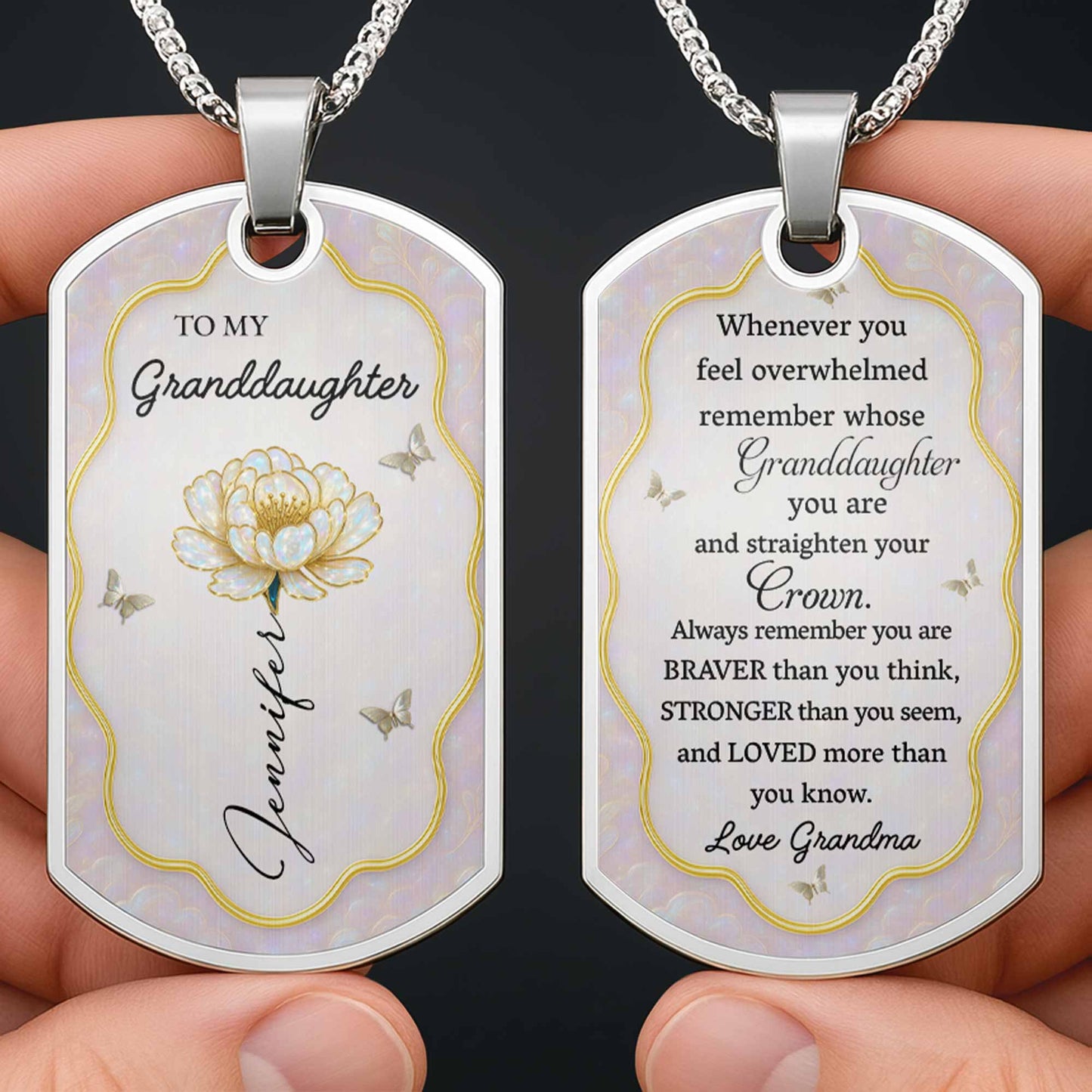 To My Granddaughter Flower And Butterflies Necklace