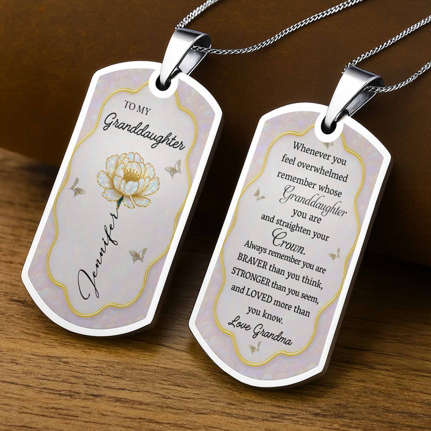 To My Granddaughter Flower And Butterflies Necklace