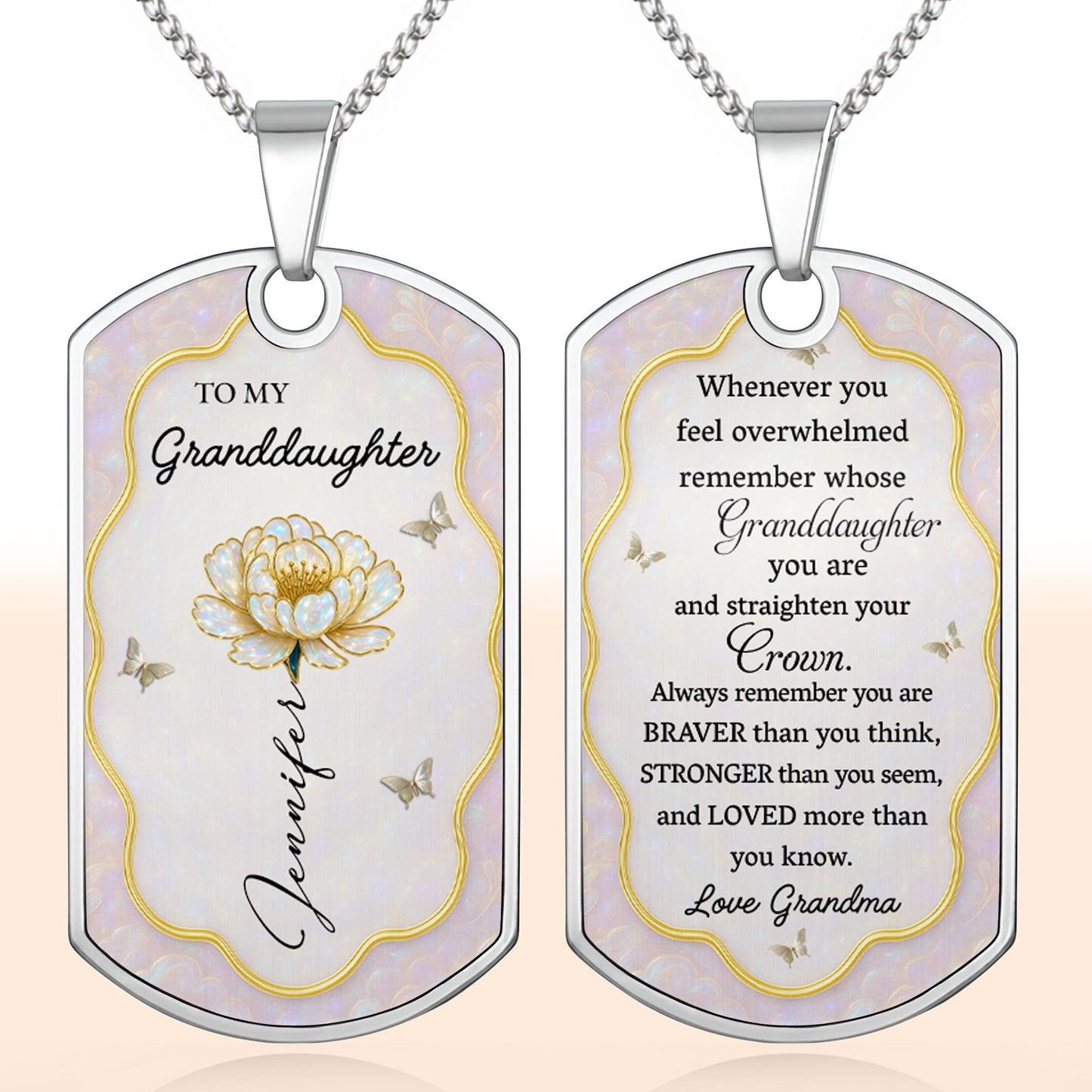 To My Granddaughter Flower And Butterflies Necklace