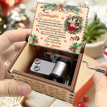 To My Granddaughter, Christmas Gifts And Holly Design