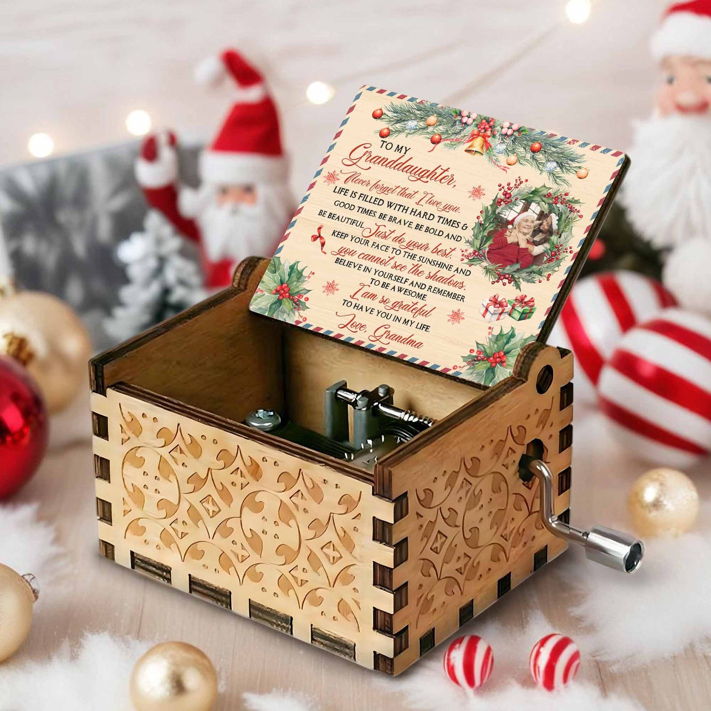 To My Granddaughter, Christmas Gifts And Holly Design