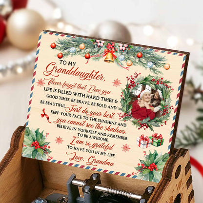 To My Granddaughter, Christmas Gifts And Holly Design