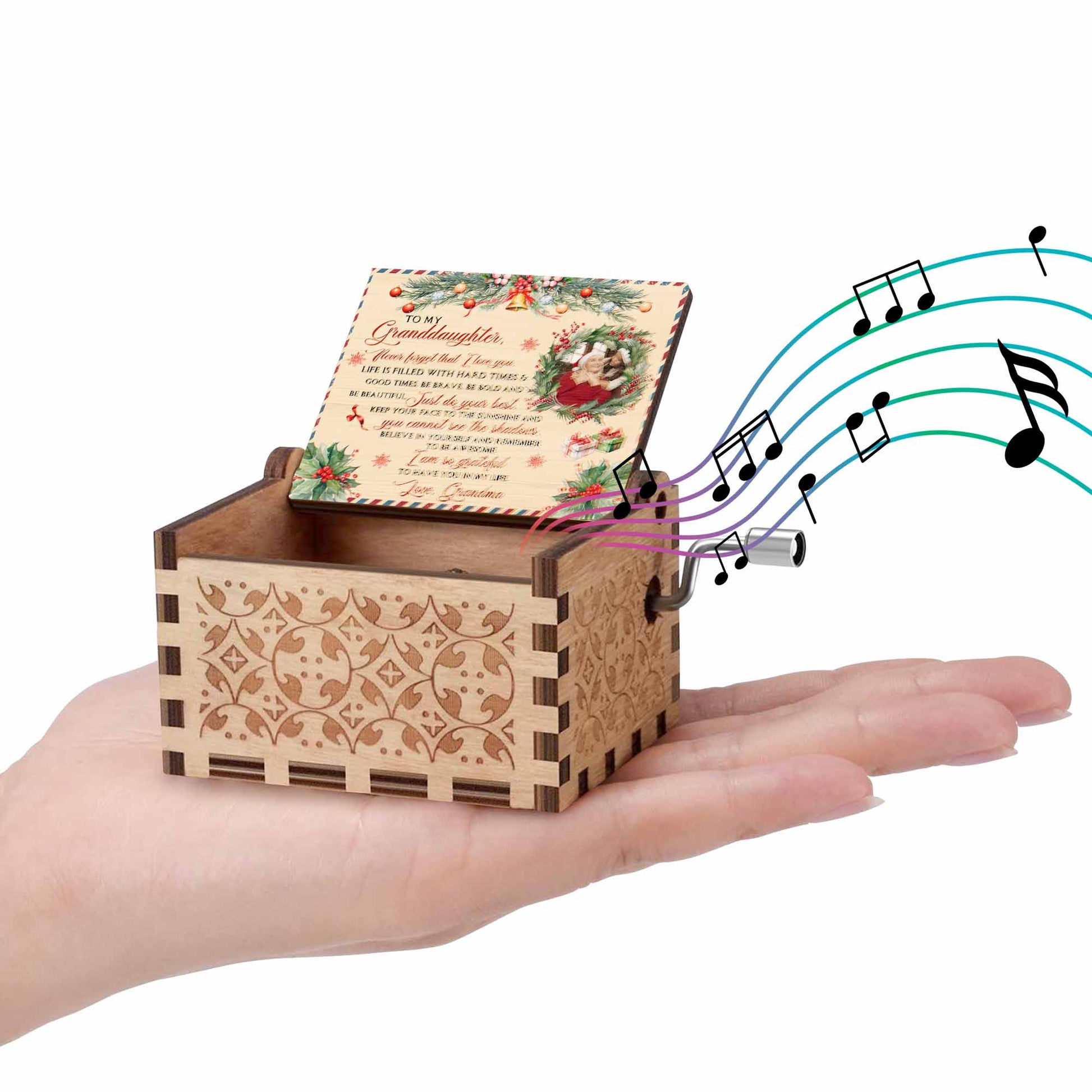 To My Granddaughter, Christmas Gifts And Holly Design