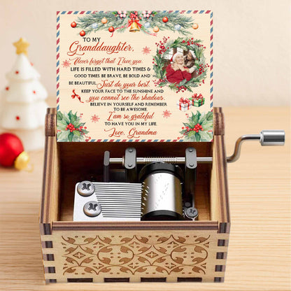 To My Granddaughter, Christmas Gifts And Holly Design