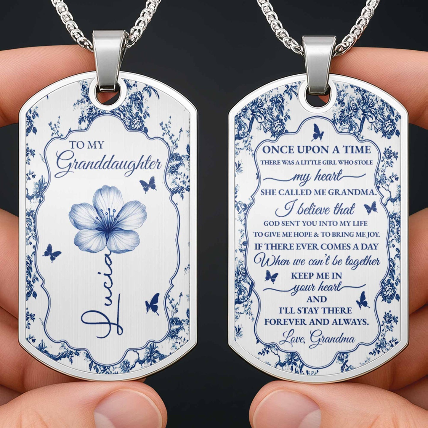 To My Granddaughter, Flowers And Butterflies Necklace