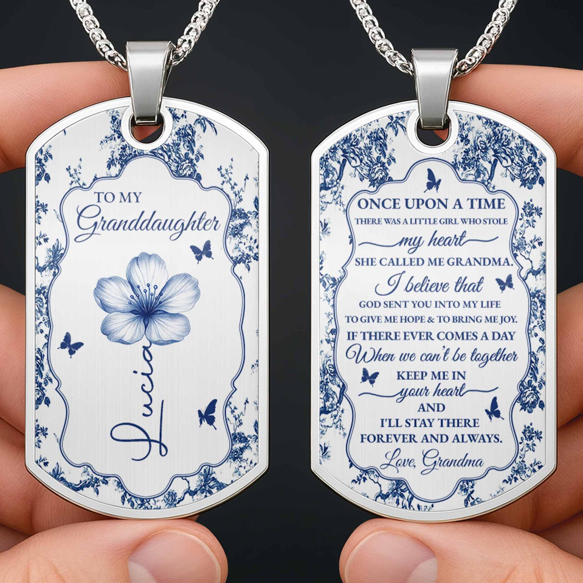 To My Granddaughter, Flowers And Butterflies Necklace
