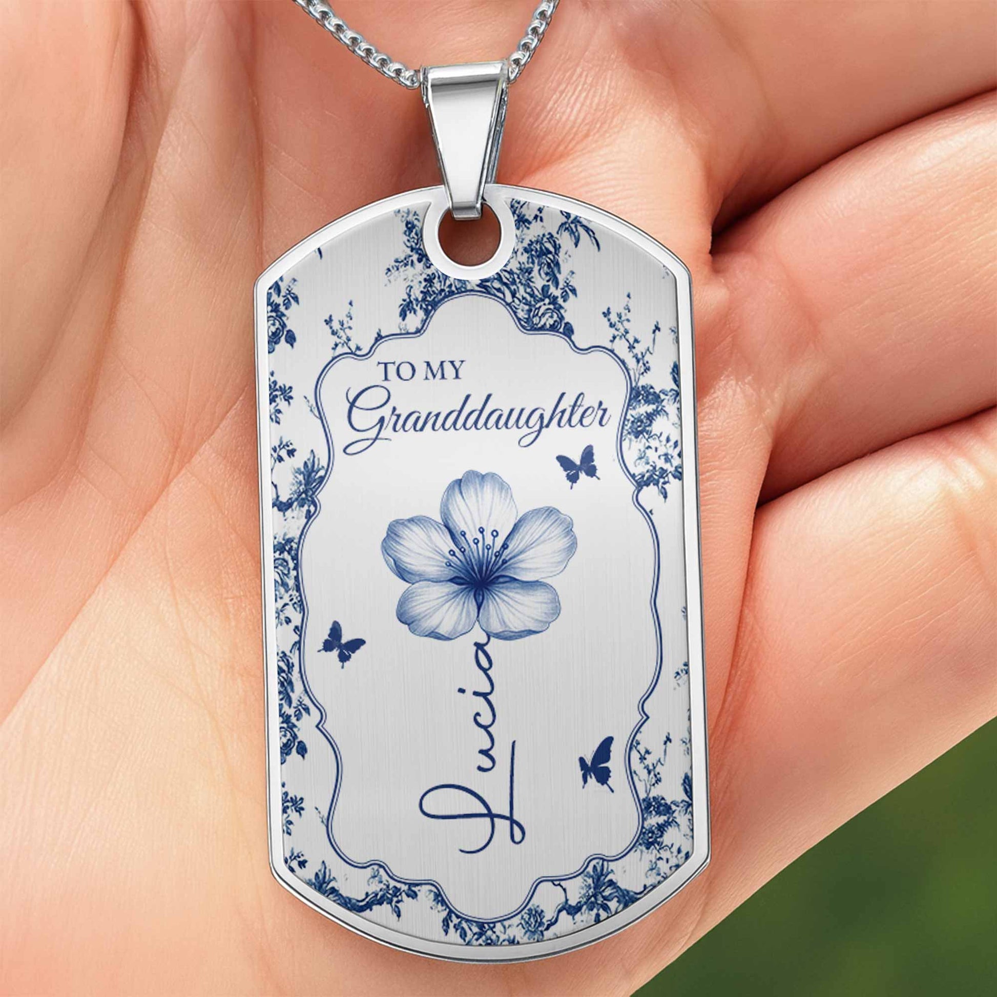 To My Granddaughter, Flowers And Butterflies Necklace