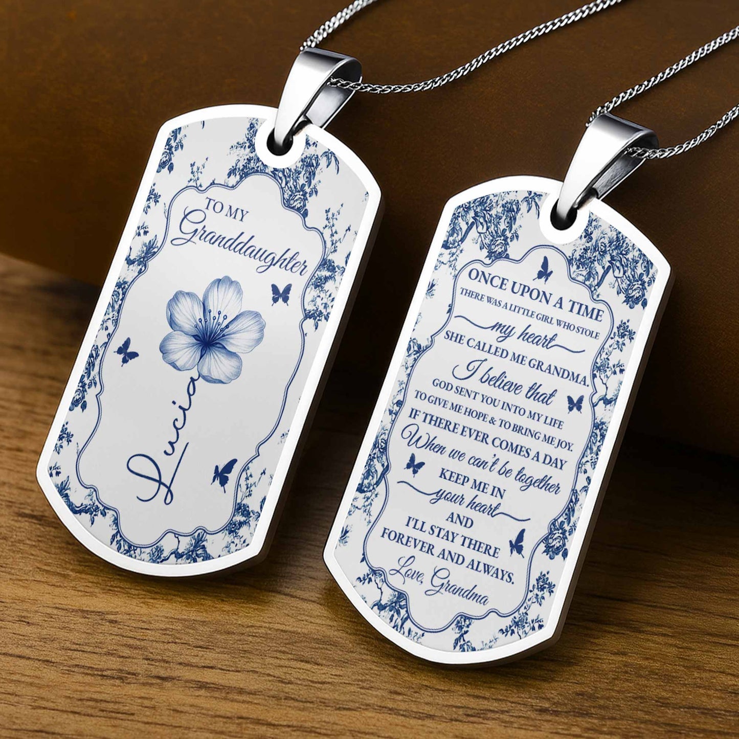 To My Granddaughter, Flowers And Butterflies Necklace