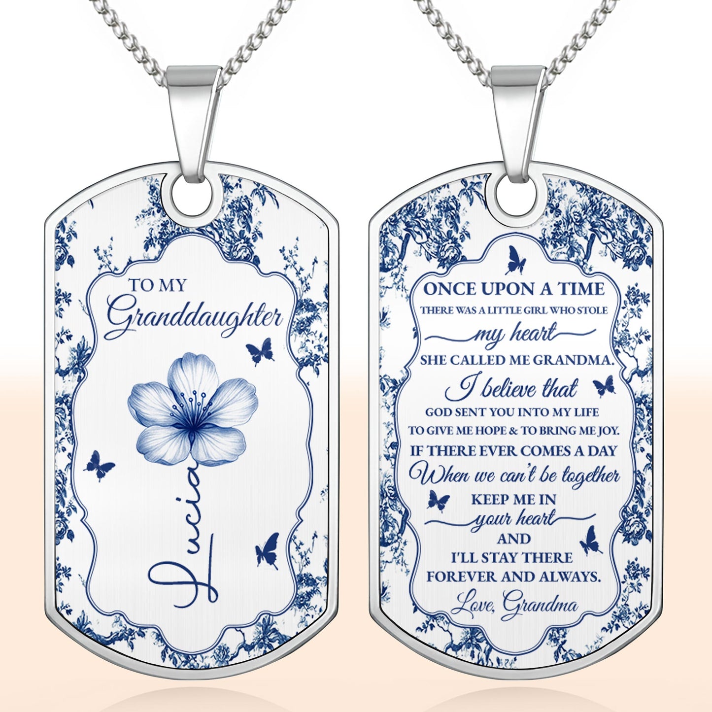 To My Granddaughter, Flowers And Butterflies Necklace