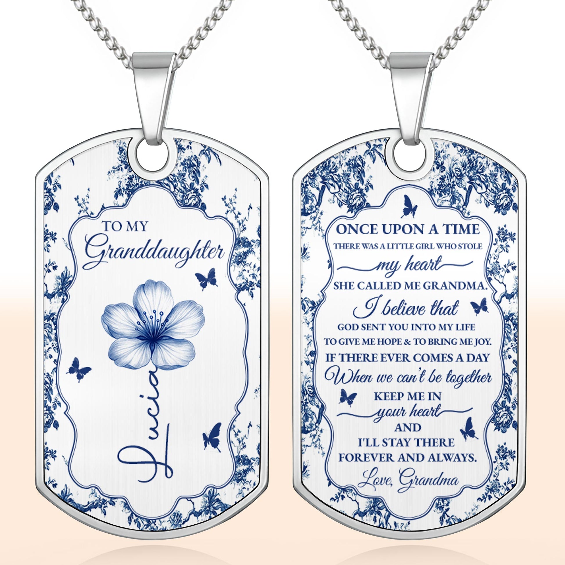 To My Granddaughter, Flowers And Butterflies Necklace