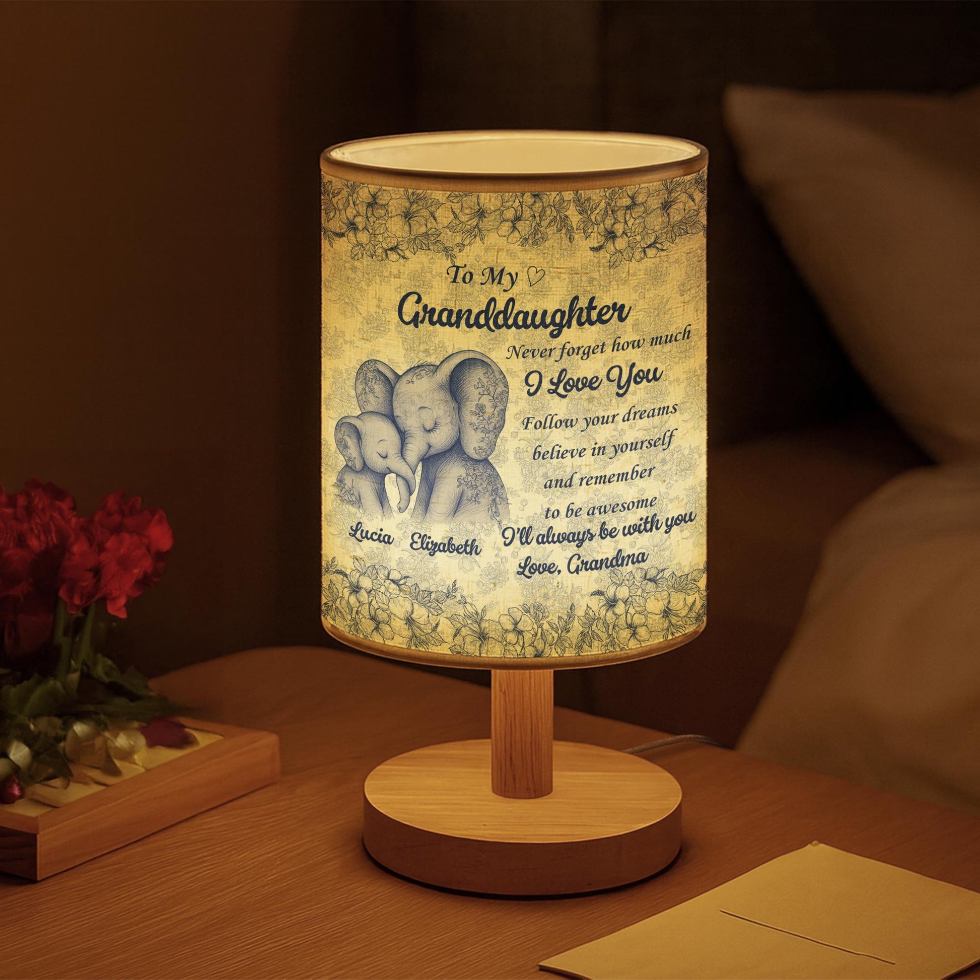 To My Granddaughter, Love Always, Elephants And Flowers