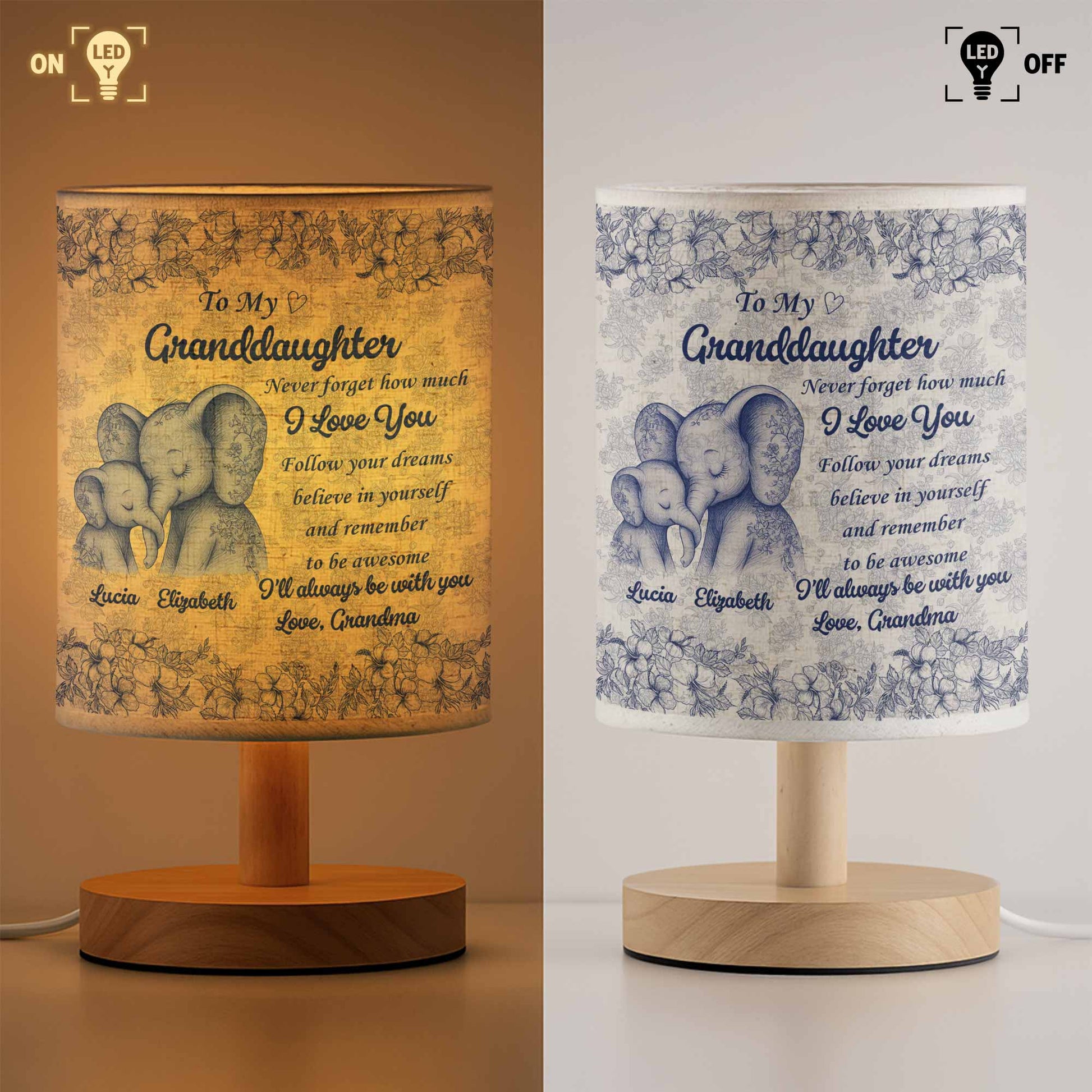 To My Granddaughter, Love Always, Elephants And Flowers