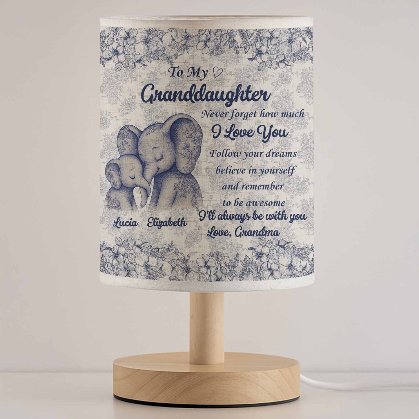 To My Granddaughter, Love Always, Elephants And Flowers