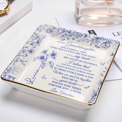 To My Granddaughter, Once Upon A Time, Flowers Design - Personalized Custom Jewelry Dish, Ceramic Dish, Square Shape - GDT406_SCRF