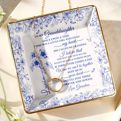 To My Granddaughter, Once Upon A Time, Flowers Design - Personalized Custom Jewelry Dish, Ceramic Dish, Square Shape - GDT406_SCRF