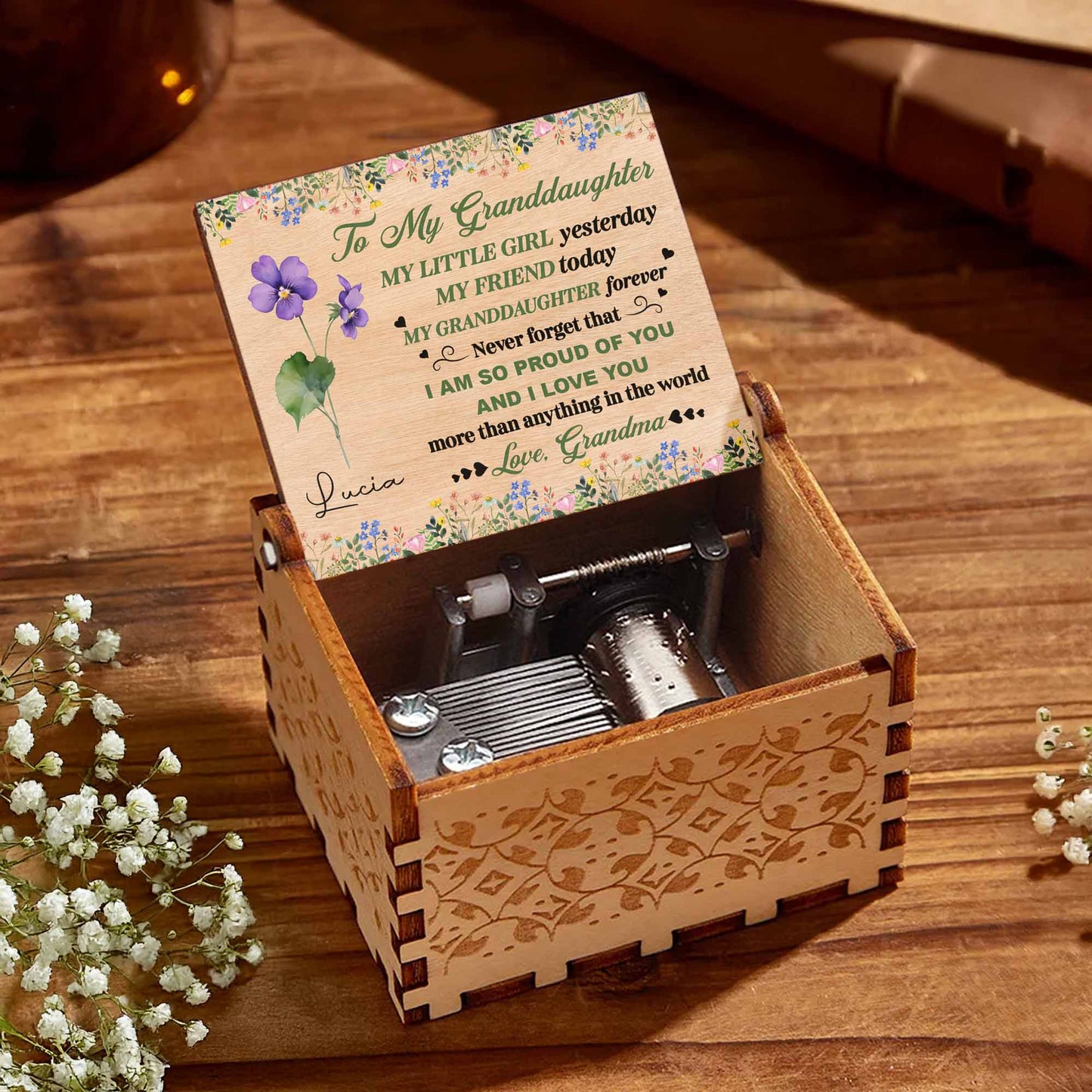 To My Granddaughter, Love Grandma, Flowers and Hearts