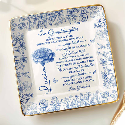 To My Granddaughter Once Upon A Time, Flowers - Personalized Custom Jewelry Dish, Ceramic Dish, Square Shape - GDT408_SCRF