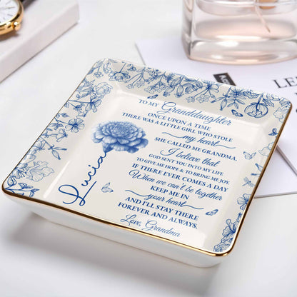 To My Granddaughter Once Upon A Time, Flowers - Personalized Custom Jewelry Dish, Ceramic Dish, Square Shape - GDT408_SCRF