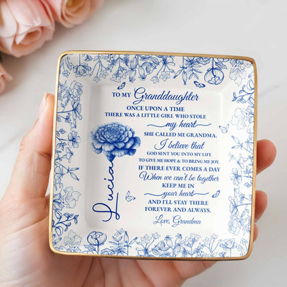 To My Granddaughter Once Upon A Time, Flowers - Personalized Custom Jewelry Dish, Ceramic Dish, Square Shape - GDT408_SCRF