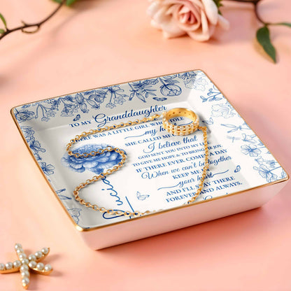 To My Granddaughter Once Upon A Time, Flowers - Personalized Custom Jewelry Dish, Ceramic Dish, Square Shape - GDT408_SCRF