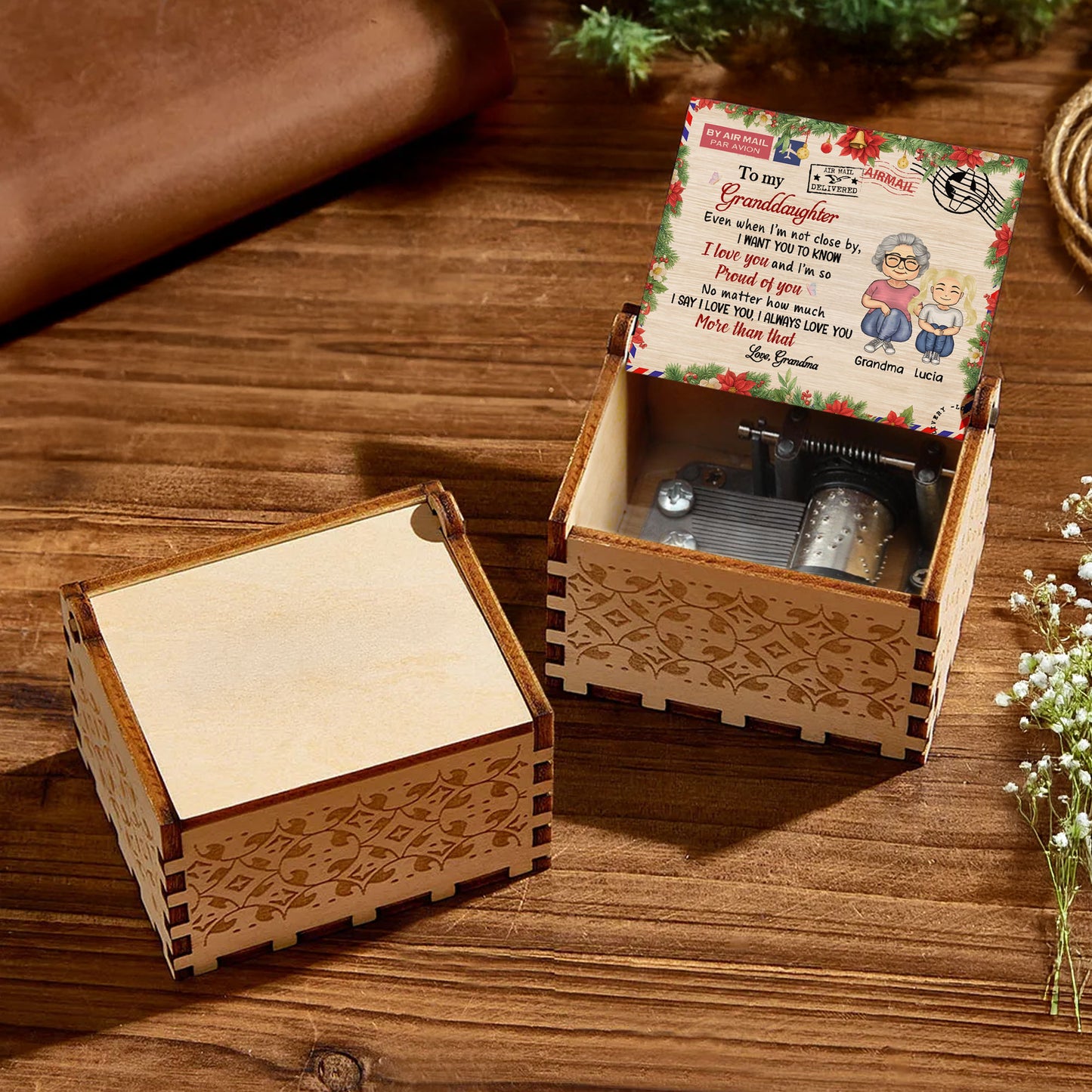 To My Granddaughter, Love Grandma, Grandmother And Granddaughter - Custom Music Box With "We Wish You A Merry Christmas" Tune - GDT409_MZX