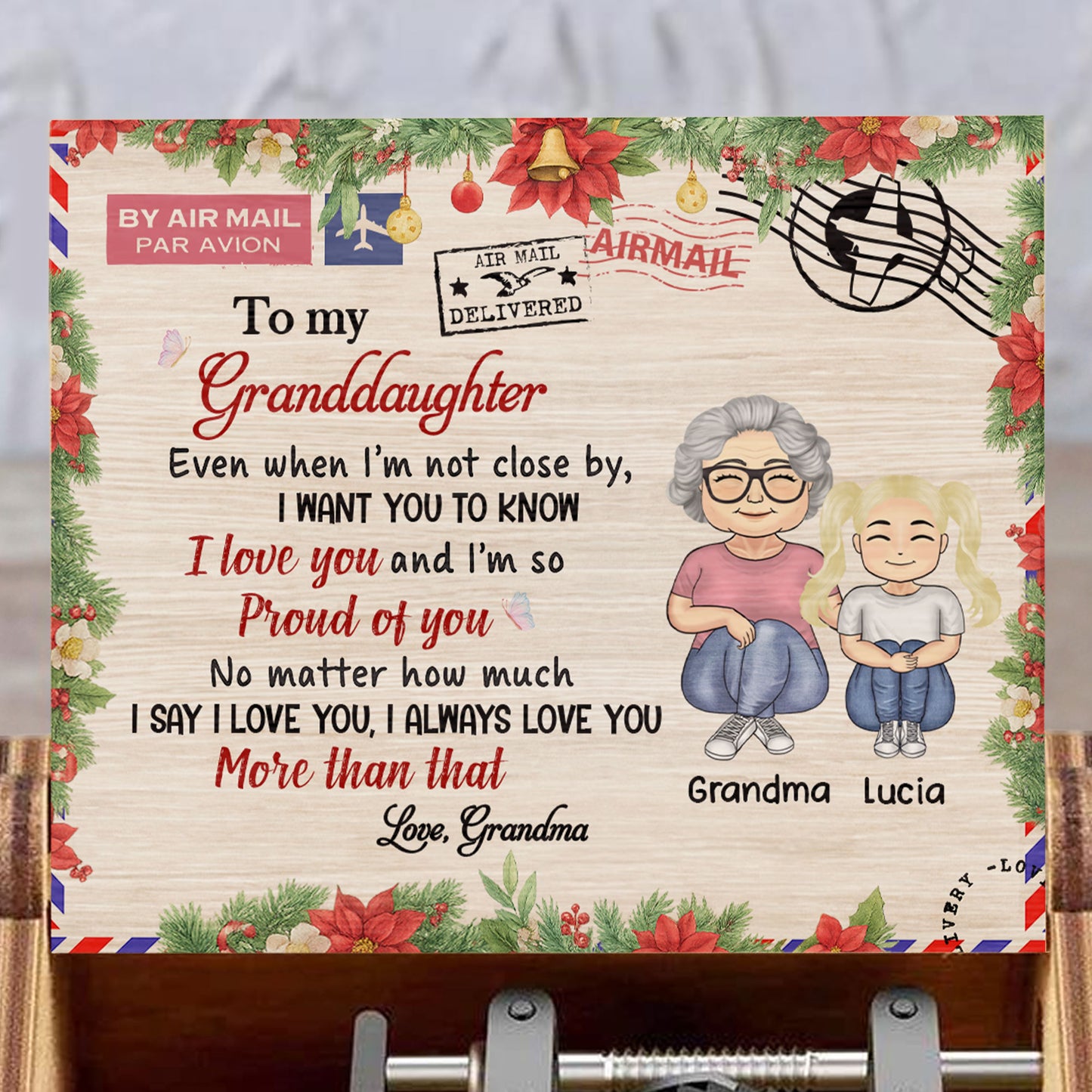 To My Granddaughter, Love Grandma, Grandmother And Granddaughter - Custom Music Box With "We Wish You A Merry Christmas" Tune - GDT409_MZX