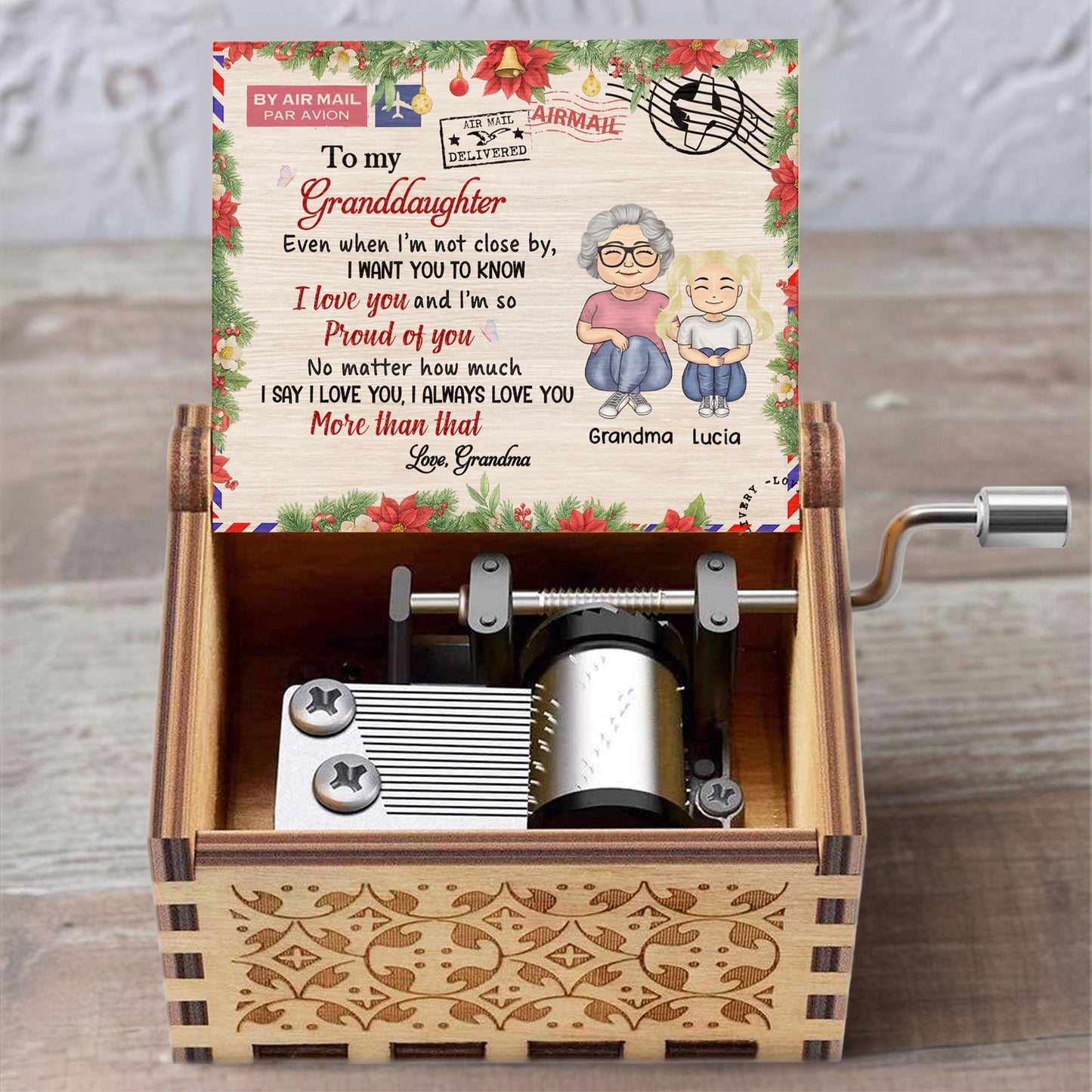 To My Granddaughter, Love Grandma, Grandmother And Granddaughter - Custom Music Box With "We Wish You A Merry Christmas" Tune - GDT409_MZX