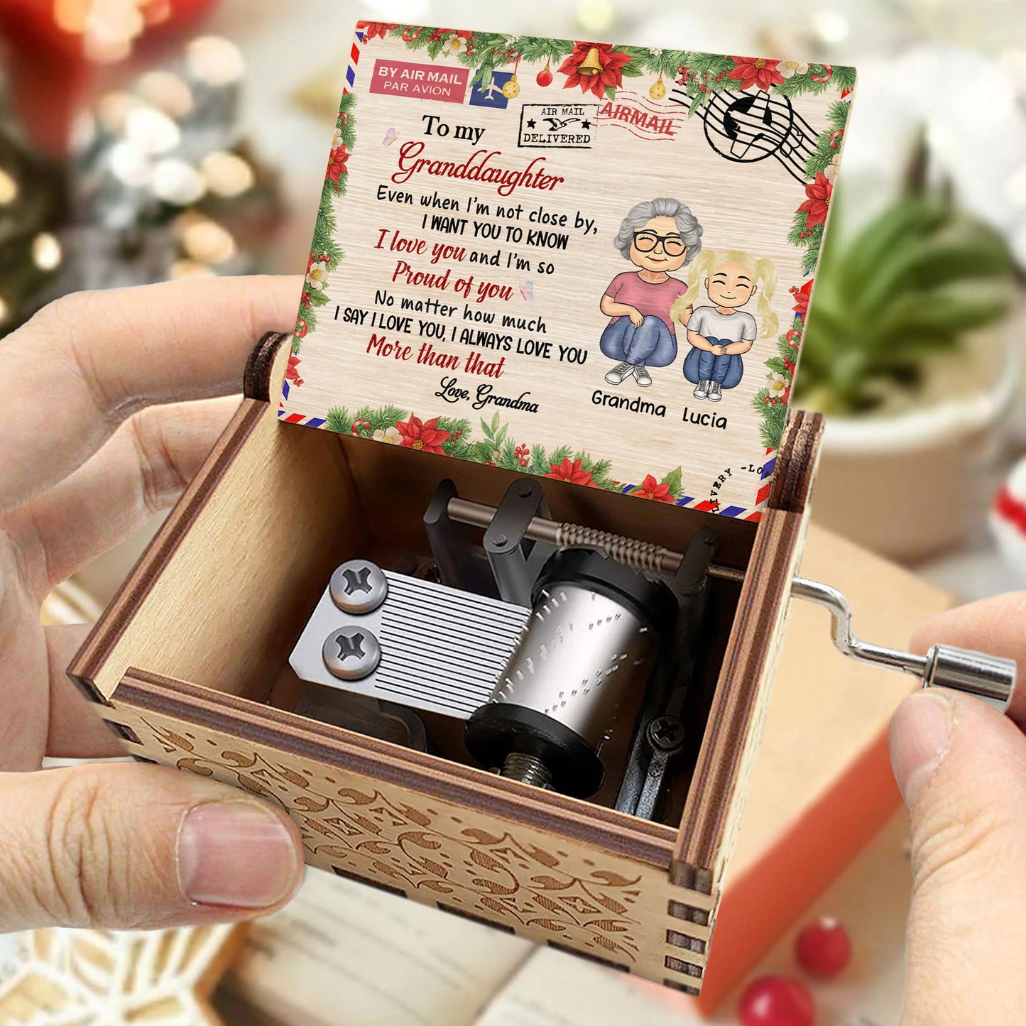 To My Granddaughter, Love Grandma, Grandmother And Granddaughter - Custom Music Box With "We Wish You A Merry Christmas" Tune - GDT409_MZX