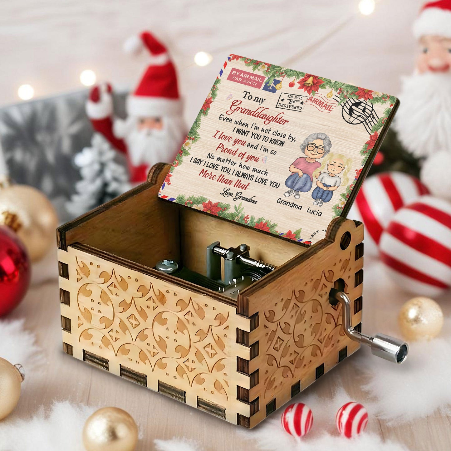 To My Granddaughter, Love Grandma, Grandmother And Granddaughter - Custom Music Box With "We Wish You A Merry Christmas" Tune - GDT409_MZX