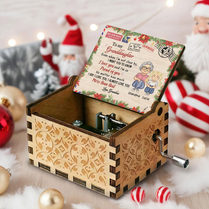 To My Granddaughter, Love Grandma, Grandmother And Granddaughter - Custom Music Box With "We Wish You A Merry Christmas" Tune - GDT409_MZX